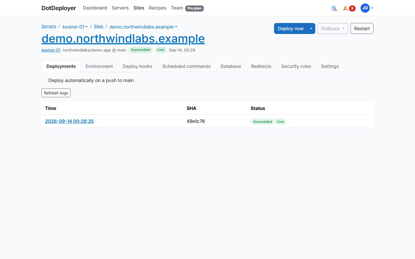 The DotDeployer Deploy screen